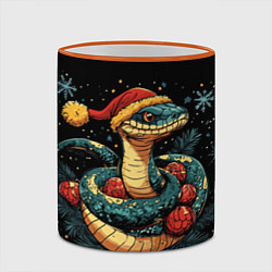 Кружка 3D Змея в шапке - Новый год, цвет: 3D-оранжевый кант — фото 2