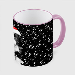 Кружка 3D Новогодний милый щенок, цвет: 3D-розовый кант