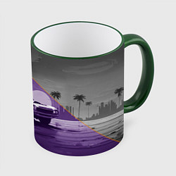 Кружка 3D Спорткар в серо-пурпурных тонах, цвет: 3D-зеленый кант