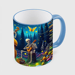 Кружка 3D Ансамбль черепов даёт концерт под луной, цвет: 3D-небесно-голубой кант