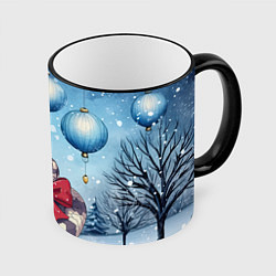 Кружка цветная Змейка и синие елочные шары