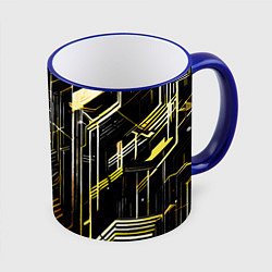 Кружка 3D Gold lines on a black background, цвет: 3D-синий кант