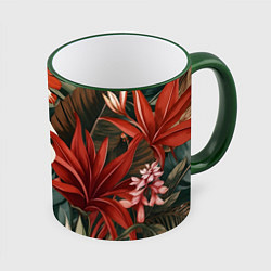 Кружка цветная Алые тропические цветы