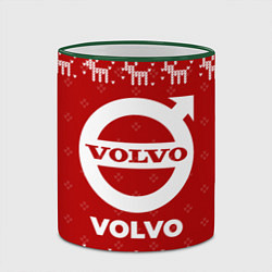 Кружка 3D Новогодний Volvo с оленями, цвет: 3D-зеленый кант — фото 2