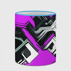 Кружка 3D Бело-фиолетовый техно паттерн на чёрном фоне, цвет: 3D-небесно-голубой кант — фото 2