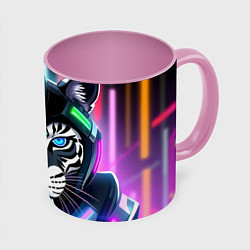 Кружка цветная Яркий неоновый кибер тигр