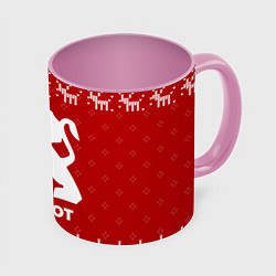 Кружка 3D Новогодний Peugeot с оленями, цвет: 3D-белый + розовый