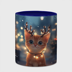 Кружка 3D Котенок с новогодними рожками, цвет: 3D-белый + синий — фото 2