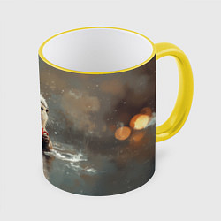 Кружка цветная Новогодняя выдра с кружкой кофе