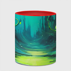Кружка 3D Зелёная кислотная абстракция, цвет: 3D-белый + красный — фото 2