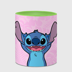 Кружка 3D Stitch on a pink background, цвет: 3D-белый + светло-зеленый — фото 2