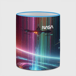 Кружка 3D Spaceship in the neon cosmos - nasa, цвет: 3D-небесно-голубой кант — фото 2