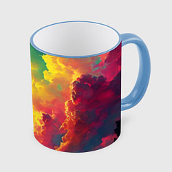 Кружка цветная Алые облака на синем небе