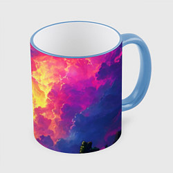 Кружка цветная Розовые облака на синем небе