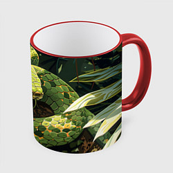 Кружка 3D Змея в траве, цвет: 3D-красный кант
