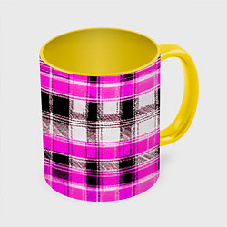 Кружка цветная Белые полосы на чёрно-розовом фоне