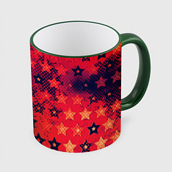 Кружка цветная Яркие звезды на красном фоне