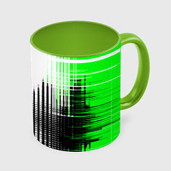 Кружка цветная Зелёно-чёрный гранж на белом фоне