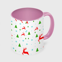 Кружка цветная Новогодние олени с ёлками