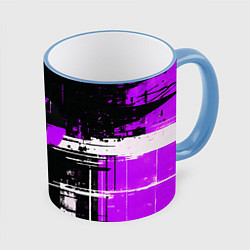 Кружка цветная Фиолетово-белый гранж на чёрном фоне