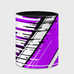 Кружка 3D Чёрно-белые глитч полосы на фиолетовом фоне, цвет: 3D-белый + черный — фото 2