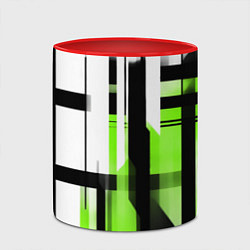 Кружка 3D Чёрно-зелёные вертикальные и горизонтальные полосы, цвет: 3D-белый + красный — фото 2
