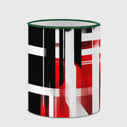 Кружка 3D Чёрно-красные вертикальные и горизонтальные полосы, цвет: 3D-зеленый кант — фото 2