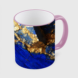 Кружка 3D Золотой минерал в синем камне, цвет: 3D-розовый кант