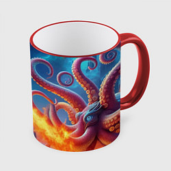 Кружка цветная Огнедышащий дракон против осьминога - нейроарт фан