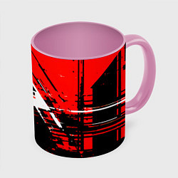 Кружка цветная Diagonal black and white stripes on a red backgrou