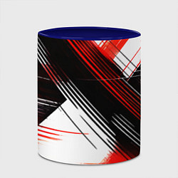 Кружка 3D Диагональные красно-чёрные линии на белом фоне, цвет: 3D-белый + синий — фото 2