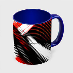 Кружка цветная Диагональные красно-чёрные линии на белом фоне