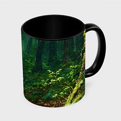 Кружка 3D Зелёный летний лес, цвет: 3D-белый + черный
