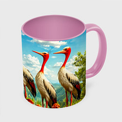 Кружка 3D Аисты в горах, цвет: 3D-белый + розовый