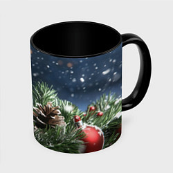 Кружка цветная Новогодний шар и шишка