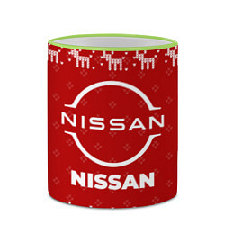 Кружка 3D Новогодний Nissan с оленями, цвет: 3D-светло-зеленый кант — фото 2