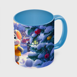 Кружка цветная Счастливый новогодний мышонок