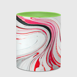 Кружка 3D Волнистые чёрно-красные линии на белом фоне, цвет: 3D-белый + светло-зеленый — фото 2