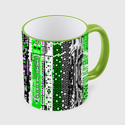 Кружка 3D Киберпанк паттерн зелёный, цвет: 3D-светло-зеленый кант