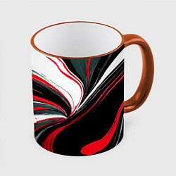 Кружка 3D Волнистые чёрно-красные линии на белом фоне, цвет: 3D-оранжевый кант
