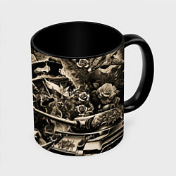 Кружка цветная Медведь на фоне десантников танков и самолетов