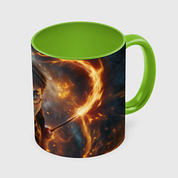 Кружка цветная Гарри Поттер в окружении огня