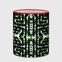 Кружка 3D Чёрно-зелёный диагональные полосы на белом фоне, цвет: 3D-красный кант — фото 2