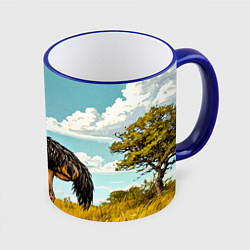 Кружка 3D Страус в природе, цвет: 3D-синий кант