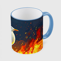 Кружка 3D Чайка в огне, цвет: 3D-небесно-голубой кант