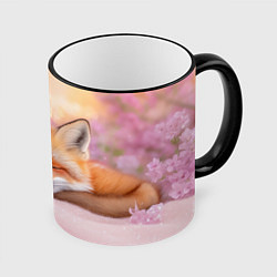 Кружка цветная Милая лисичка и сирень