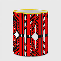 Кружка 3D Чёрно-красные техно полосы на белом фоне, цвет: 3D-желтый кант — фото 2