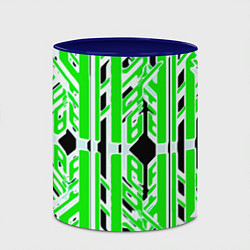 Кружка 3D Бело-зелёные техно полосы на чёрном фоне, цвет: 3D-белый + синий — фото 2