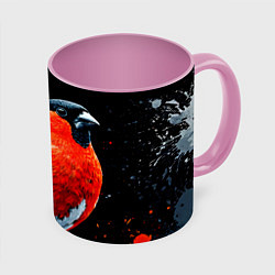 Кружка 3D Огромный снегирь, цвет: 3D-белый + розовый