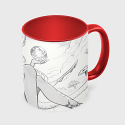 Кружка цветная Фэнтези девушка нарисованная карандашом
